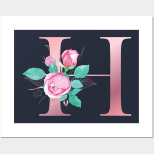 ALPHABET LETTER H IN FLORAL STYLE; PERSONALIZED GIFTS WITH FLOWERS LETTER Posters and Art